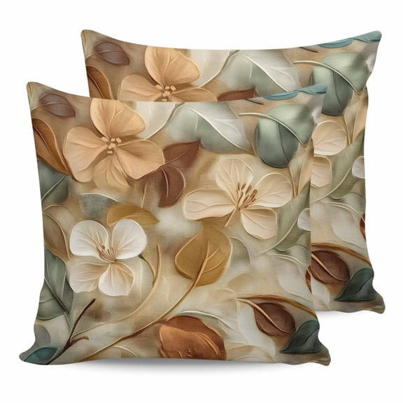18x18 Pillow Covers Set of 2, Floral Throw Pillow Covers Decorative Couch Cushion Case, Modern Abstract Art Farmhouse Microfiber Square Pillowcases for Bedroom Car Living Room