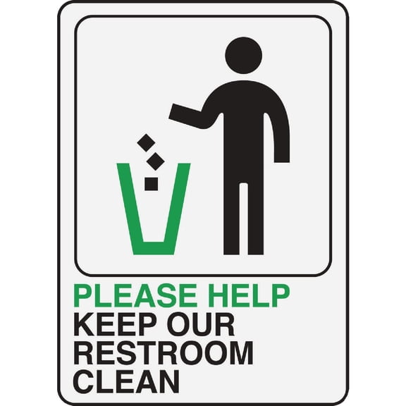 HY-KO Products D-27 Please Help Keep RSTROOM Clean Info Graphic Plastic Sign, 5" x 7", Green/Black/White