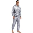 thumbnail image 2 of TiaoBug Men's Sauna Suits PVC Hooded Long Sleeve Sweatshirt And Pants Sports Workout Tracksuit Type B Silver XXL, 2 of 7