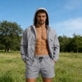 thumbnail image 2 of UVEASISHA Mens Two Piece Casual Outfits Zip Up Hooded Sun Protection Jacket and Cargo Shorts Set Lightweight Loose Hiking Fishing Travel Sets with Pockets Gray M, 2 of 10