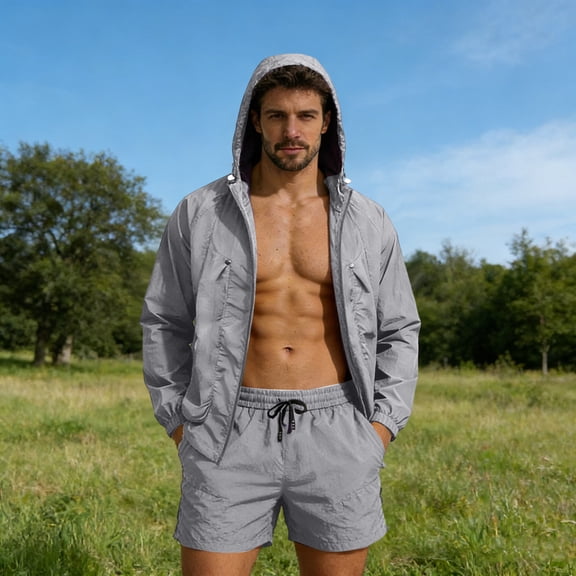 Gamivast Men's Athletic Short Set Full Zip Windbreaker Jacket and Cargo Shorts Lightweight 2 Piece Outfit for Summer Hiking Running Outdoor Sport Wear
