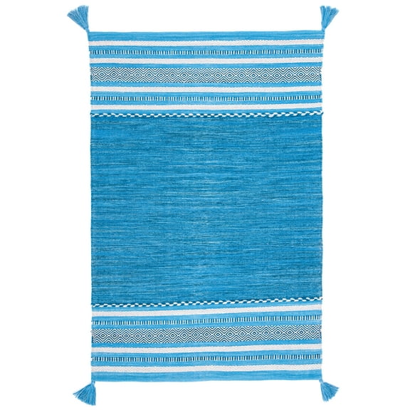 SAFAVIEH Montauk Ben Striped Cotton Area Rug, Blue/Grey, 4' x 6'
