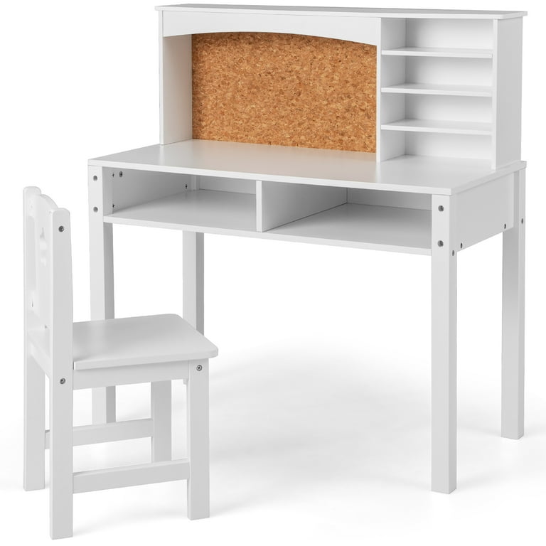 Costway Kids Desk & Chair Set - Study Workstation with Hutch
