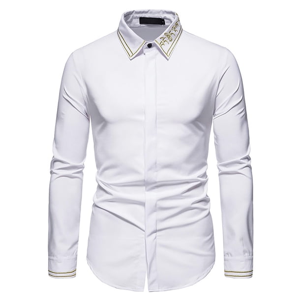 Hombres Bordado Casual Slim Fit Manga larga Turndown Colorblock Tops Blusa Pompotops oipoqjl26023