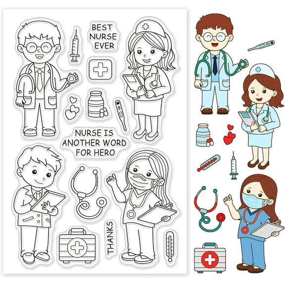 Medical Clear Stamp Doctor Words Silicone Stamp Cards Nurse Rubber Stamps Transparent Stamps for Graduation Card Making Photo Album Decoration and DIY Scrapbooking for diy