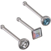 Hotsilver Body Jewelry 3 Pack - 22G Surgical Steel Crystal Nose Studs