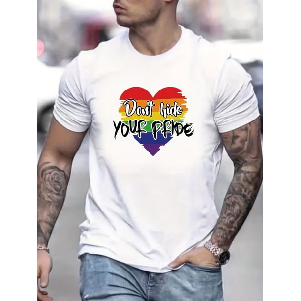 Playera Estampada de Caballero Manga Corta''Don't Hide Your Pride'' Print, Men's Graphic T-shirt, Casual Comfy s For Summer, Mens Clothing Tee For Adult, Men, Women, Teen, Teenager, Adolescent, Yout