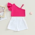 thumbnail image 6 of Douhoow 1-6 Years Girl 2Pcs Summer Outfits, Ruffle Sleeve One Shoulder Tops + Shorts Set, 6 of 9