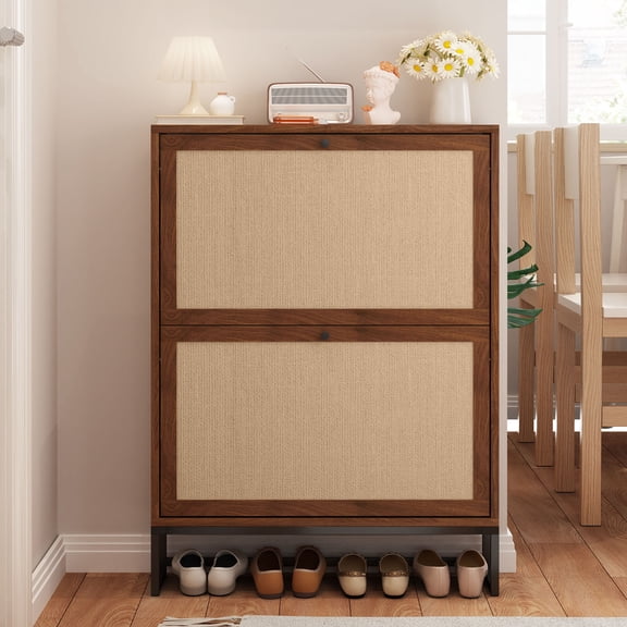 Wirrytor Shoe Storage Cabinet with Flip Drawers for Entryway, Freestanding Shoe Organizer, Holds up to 20 Pairs of Shoes (Walnut)