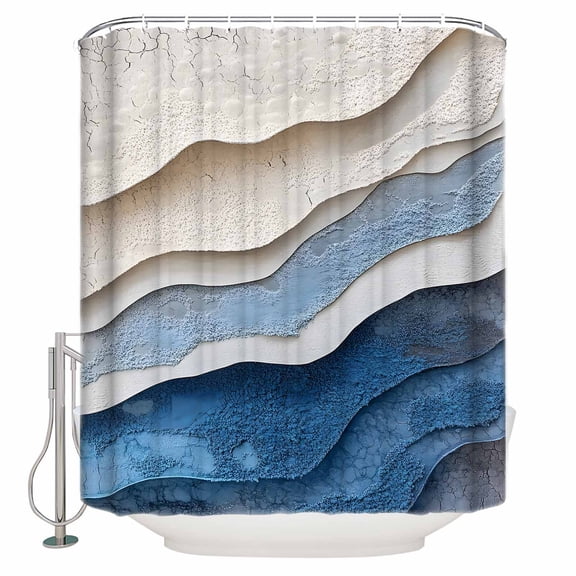 Small Stall Shower Curtain 48x72 Inch Narrow Half Size Blue Ombre Bath Curtains Bathroom Decor Modern Wave Abstract Art Waterproof Fabric Shower Curtain Set with Hooks 48 Inch
