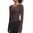 thumbnail image 5 of Sevevn Women's Casual Fashion Solid Color Sports Yoga Quick Drying Long Sleeved Top Coffee L Gift for Girls, 5 of 8