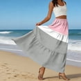 thumbnail image 6 of LWavelet Women's Color Block Tiered Maxi Skirt, Elastic High Waist with Pockets, Casual Fall Long Skirt Light pink XL, 6 of 6