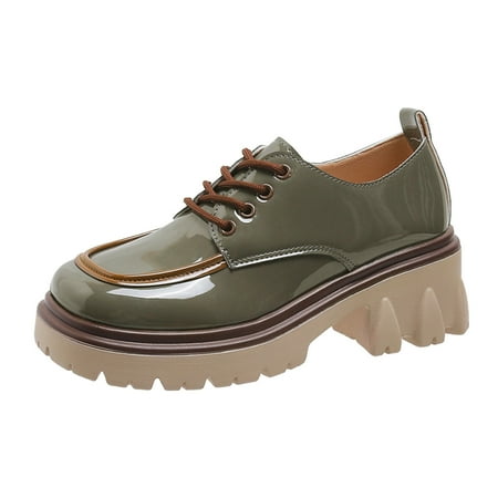 

Qufokar Snow Boots 11W Women Thick Heels Women Ladies British Style Color Matching Leather Lace Up Thick Heel Fashion Casual Single Shoes