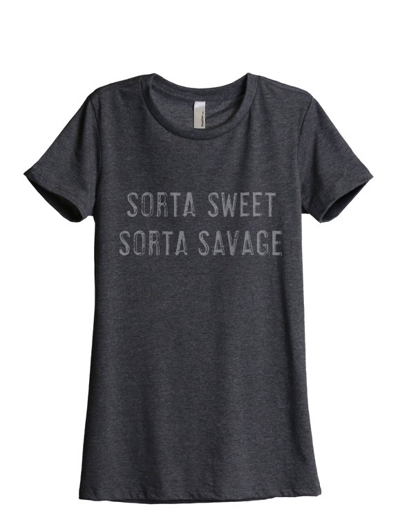 Sorta Sweet Savage Women's Relaxed Crewneck T-Shirt Tee Charcoal 2X-Large