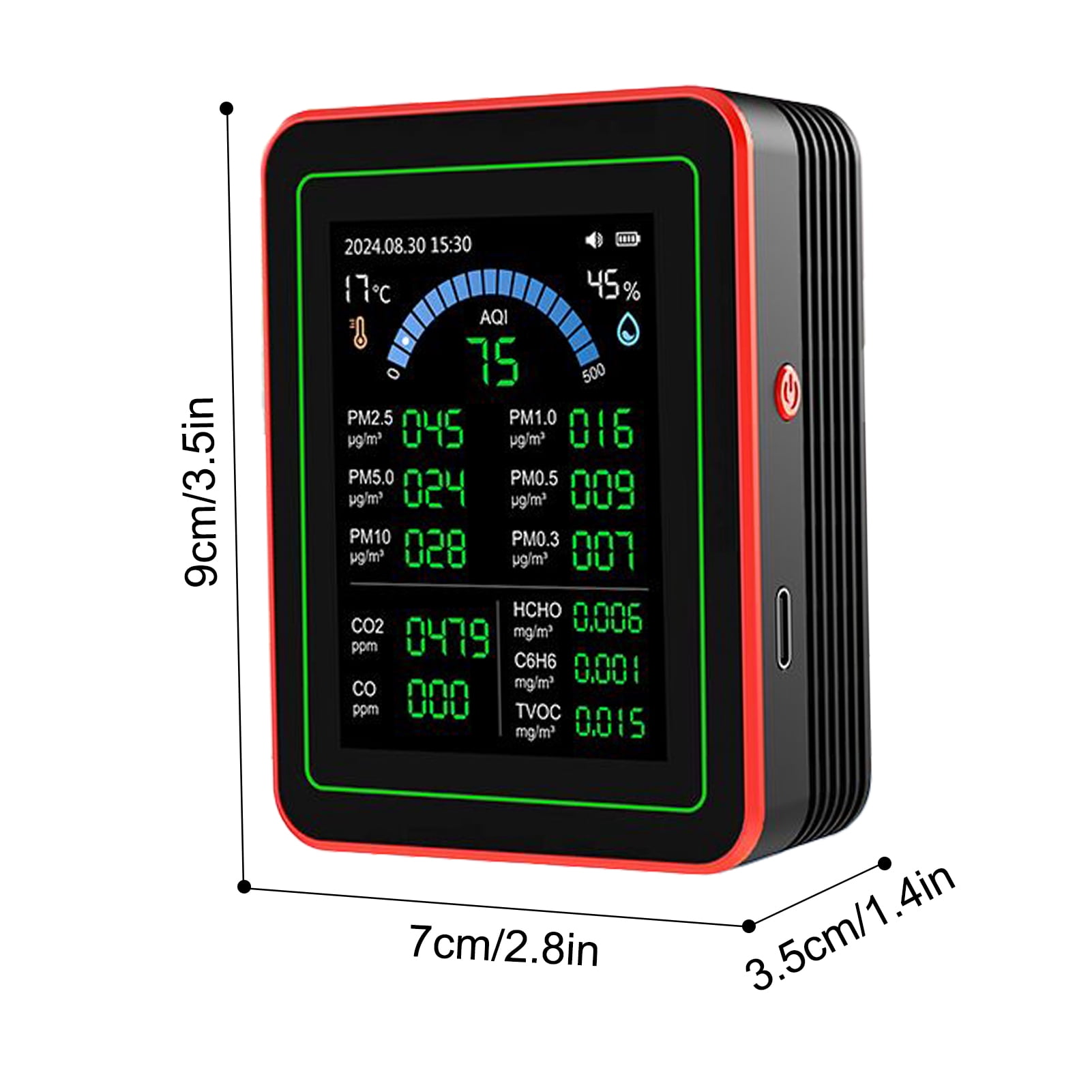 TVOC HCHO Meter CO2 Monitor Indoor, Air Quality Detector with Color Screen for Home Office, Detect PM2.5 PM1.0 PM5.0 in , Indoor Humidity Temperature Multifunctional with Data Storage
