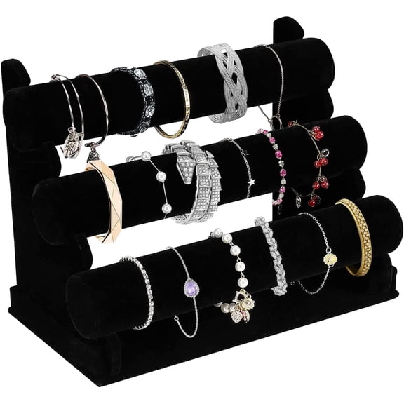 ANHXN Velvet Bracelet Holder Detachable Jewelry Display Stand T-Bar Necklace Storage Organizer for Bangles Watch Bracelets Scrunchies Organization Showcase