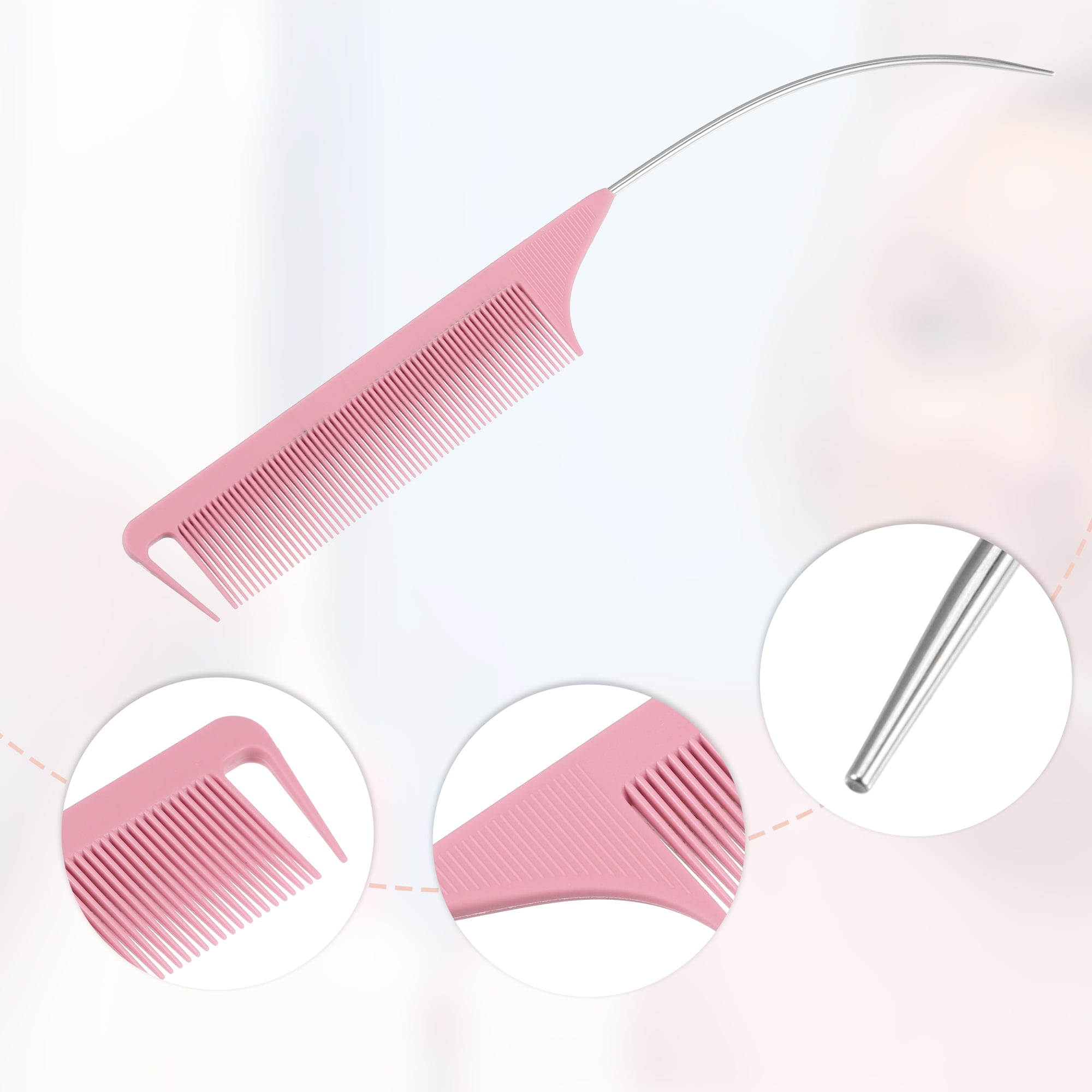 Unique Bargains 1Pc Women Rat Tail Comb for Curly Thick Thin Dry Hair Light Pink
