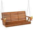 thumbnail image 3 of Outsunny Wooden Porch Swing 3-Seater, 5 FT Outdoor Patio Swing Bench with Cupholders, Carbonized, 3 of 10