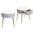thumbnail image 4 of Modern End Table Set Of 2, Wood Round Side Table with Marble Pattern Tabletops, Small Coffee Table With Drawer Metal Legs For Living Room Bedroom, 4 of 9