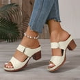 thumbnail image 2 of Dakaela Womens Two Band Heeled Sandals Leather Summer Dressy Slip on Slides Pumps Arch Support Orthopedic Walking Shoes White 9.5, 2 of 7