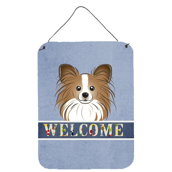 Caroline's Treasures BB1434DS1216 Papillon Welcome Wall or Door Hanging Prints, Blue, 12x16, multicolor