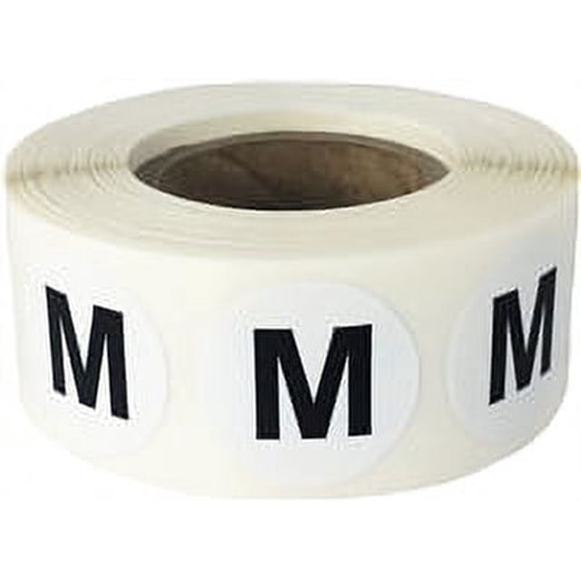 White Circle M Clothing Stickers | 0.75" Inch Round | 500 Pack