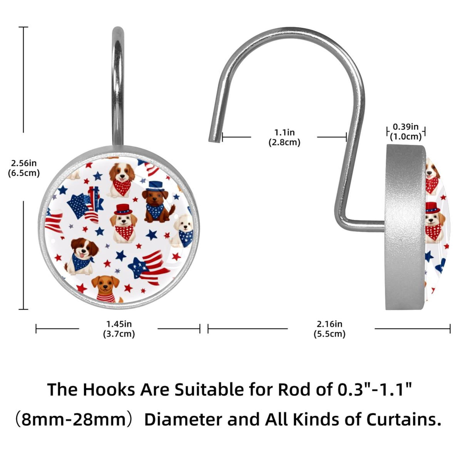 12pcs Decorative Shower Curtain Hooks, Rust Resistant Shower Rings for Bathroom Living Room,Rustproof Stainless Steel Rings for Shower Curtain and Liner Rods,4th of July Dog