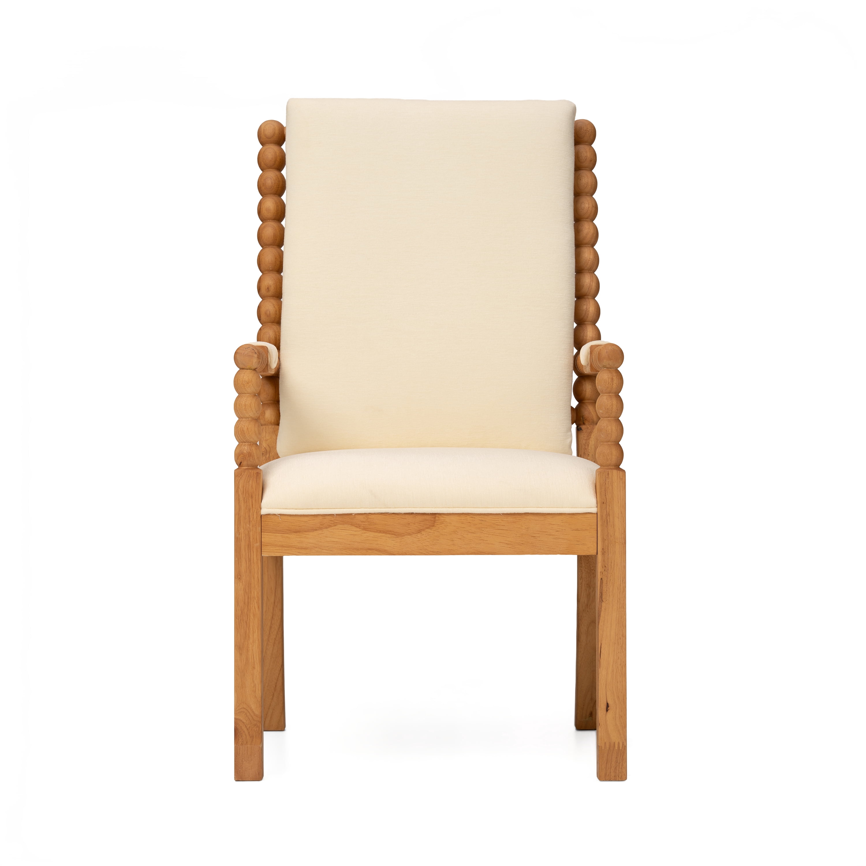Garitin Dining Chair Set of 2 and Rubber Wood Side Chairs, Fabric Upholstered Seating with Spindle Back for Kitchen and Dining Room, Natural and Beige
