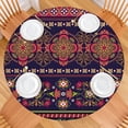 thumbnail image 2 of Stretchable Floral Bohemian Tablecloth with Elastic Edge - Colorful Round Table Cover for Indoor Outdoor - Fits 52-56 Inch, 2 of 7