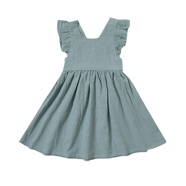 Robes Sans Manches en Lin à Volants pour Filles Tout-Petits Robe de Concours
