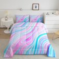 thumbnail image 2 of Feelyou Teens Dreamy Artwork Full Size Comforter Sets, Modern Fashion Stripes Bedding Comforter Set, Blue Pink Abstract Reversible Bedding Sets, Luxury Bedroom Decor, 3pcs, 2 of 8