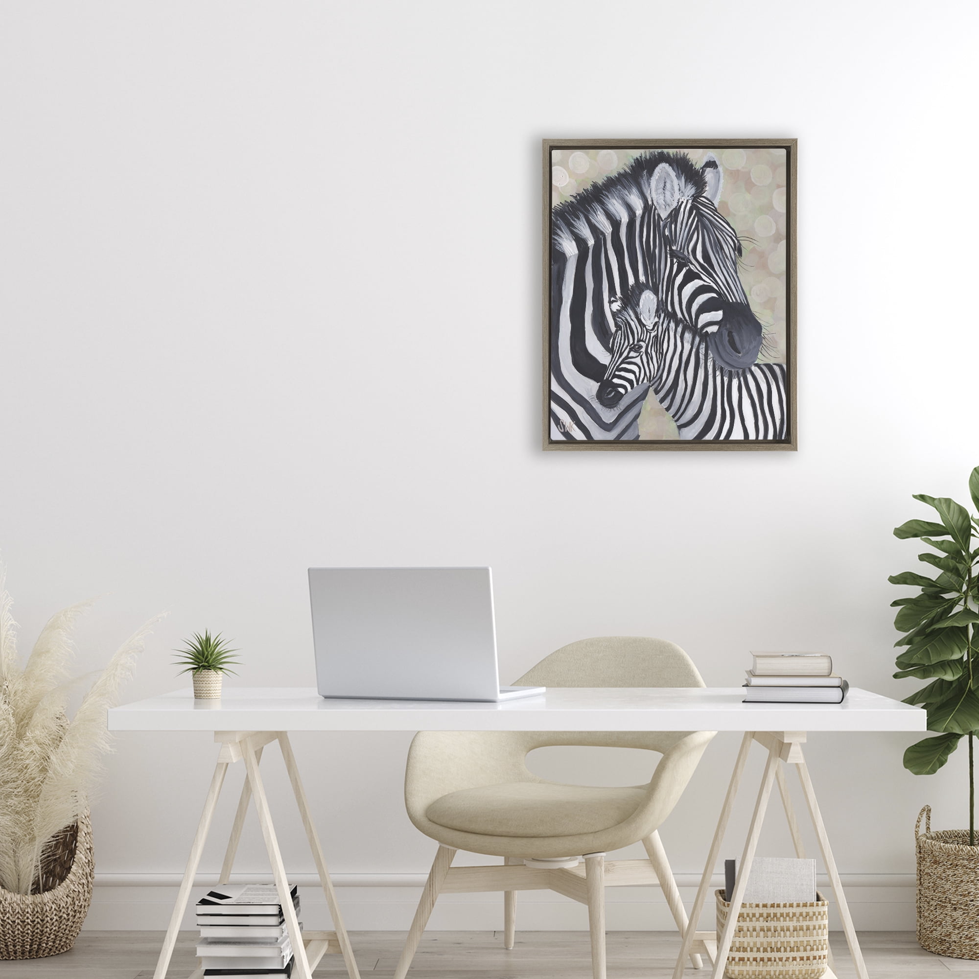 Stupell Industries Mama Zebra & Her Foal Brown Framed Floater Canvas Wall Art, design by Sarah Waldron Kimball