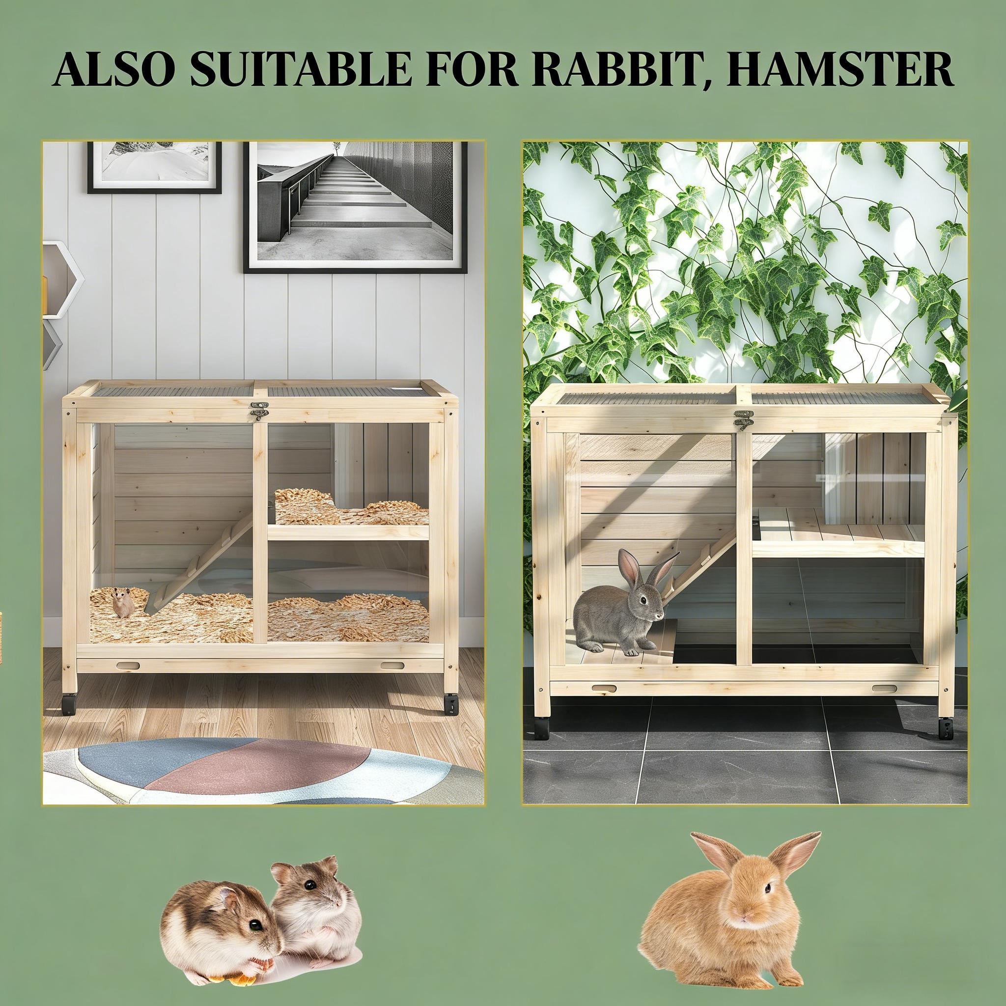 Bunny Cage, Small Rabbit Hutch Spacious Pet House