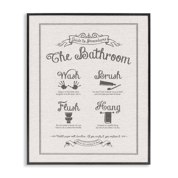 Stupell Industries Cottage Guide To Bathroom Procedures Linen Look Black Framed Giclee Art, 11 x 14, by Lettered and Lined