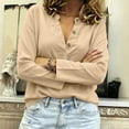 thumbnail image 7 of Cotton Linen Tshirts for Women Long Sleeve Button V Neck Tops Womens Lightweight Summer Fall T-Shirts, 7 of 7