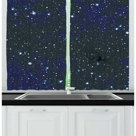 Night Curtains 2 Panels Set, Star Filled Dark Sky Vivid Celestial Theme Cosmos Galactic Cluster Constellation, Window Drapes for Living Room Bedroom, 55W X 39L Inches, Dark Blue White, by (Best Star Constellation App)