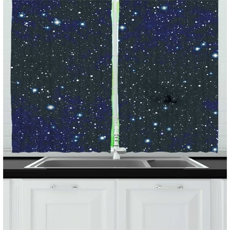 Night Curtains 2 Panels Set, Star Filled Dark Sky Vivid Celestial Theme Cosmos Galactic Cluster Constellation, Window Drapes for Living Room Bedroom, 55W X 39L Inches, Dark Blue White, by Ambesonne