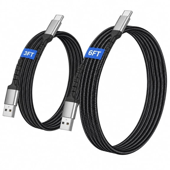 USB C Cable, USB A to USB C Cable 2 Pack 3A Fast Charging Nylon Braided 3.3ft 6ft Type C Charger Cord for CarPlay iPhone 15-17 Pro Max Samsung Android