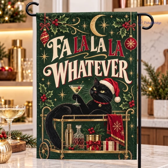 Garden Flag Fa La La Whatever Christmas Black Cat Yard Decor for Cat Lovers