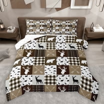 Homewish Deer Moose Bear Bedding Comforter Set for Teens, Rustic Jungle Hunting Twin Comforter Sets, Brown Retro Plaid Reversible Bedding Set, Ultra Soft Bedroom Decor, 2 Pieces