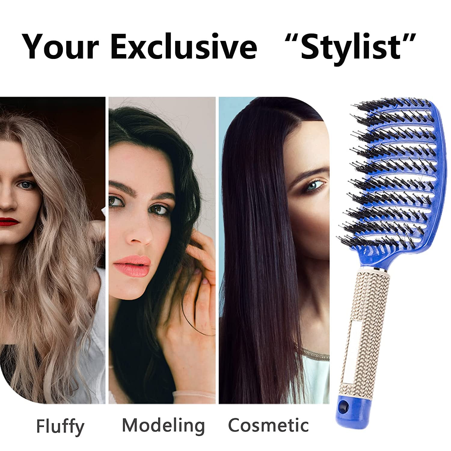 Detangling Brush 2 Pack,Boar Bristles Hair Brush without Pain Adds Shine and Makes Hair Smooth,Fast Drying Styling Massage Hairbru