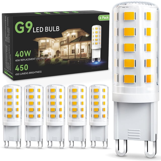 Bombilla LED TJOY G9, 4 W, 3000 K, luz blanca suave y cálida, 450 lm, 120 V, paquete de 6