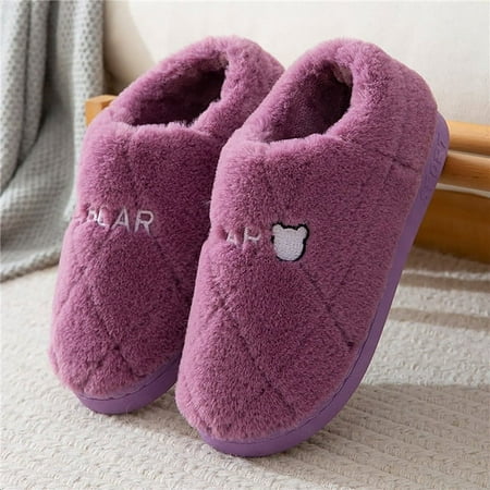 

PIKADINGNIS Couples Home Slippers Women Men New Fashion Warm Winter Furry Soft Short Plush Slipper Non Slip Bedroom Slides Indoor Shoes