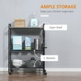 thumbnail image 4 of HOMCOM 3-tier Rolling Cart, Slim Kitchen Cart with Wheels, 2 Sliding Baskets, Microwave Cart with Side Hooks for Dining Room, Oak Wood Tone, 4 of 9