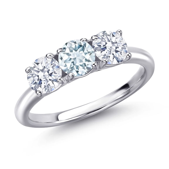 Gem Stone King 925 Sterling Silver Sky Blue Aquamarine and White Zirconia Engagement Ring for Women | 2.00 Cttw | Round 5MM | Gemstone March Birthstone | Size 7