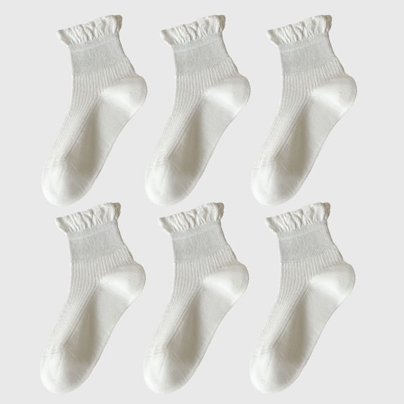 Adorable Women's Ruffle - Cuff Ankle Socks 6Pk - White