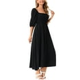 thumbnail image 4 of INSPIRE CHIC Women's Summer Dresses Casual Puff Half Sleeve Square Neck Smocked Flowy Midi Dress with Pockets M Black, 4 of 5