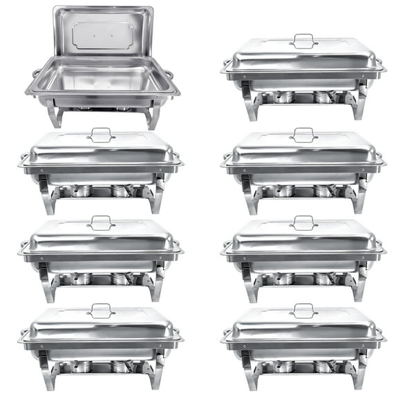 Jacgood Chafing Dish 8 Packs Stainless Steel Chafing Dishes 8 Quart Rectangular Chafer Complete Set Buffet Warmer Set for Catering Party
