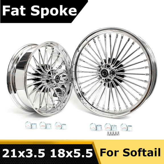 21 / 18 Fat Spoke Front Rear Tubeless Wheel Rim Set Dual for Harley Heritage Softail FLSTC 1988-2017 Dyna Wide Glide FXDWG 2006-2017 Electra Glide Classic FLHTC 1987-1999 Fat Boy FLSTF 2007-2017