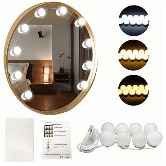 YIMIA 8-LED Vanity Mirror Lights with 3 Color Modes & Brightness Control, USB Powered Adjustable Makeup Lamp for Bedroom Bathroom Gift for Women